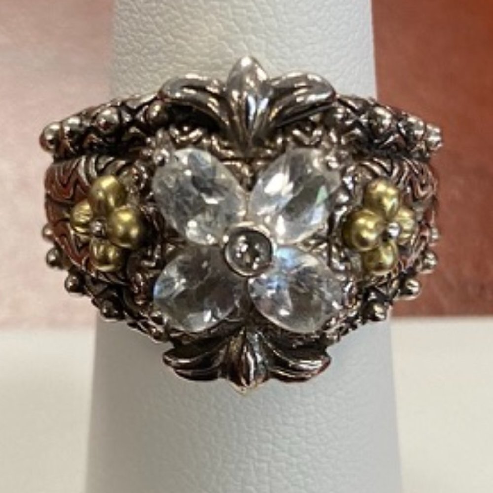 Barbara Bixby SS &18K Gold WhiteTopaz Flower Ring